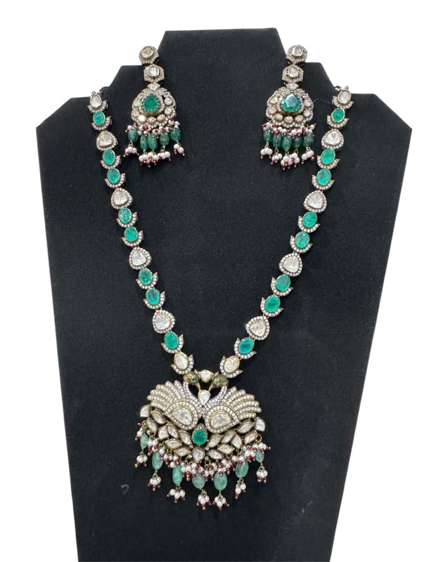 Emerald Peacock Necklace & Earring Set